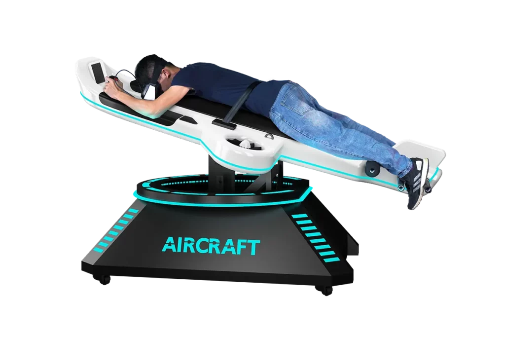 man playing vr flight simulator