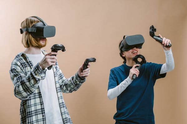 a couple using VR headset