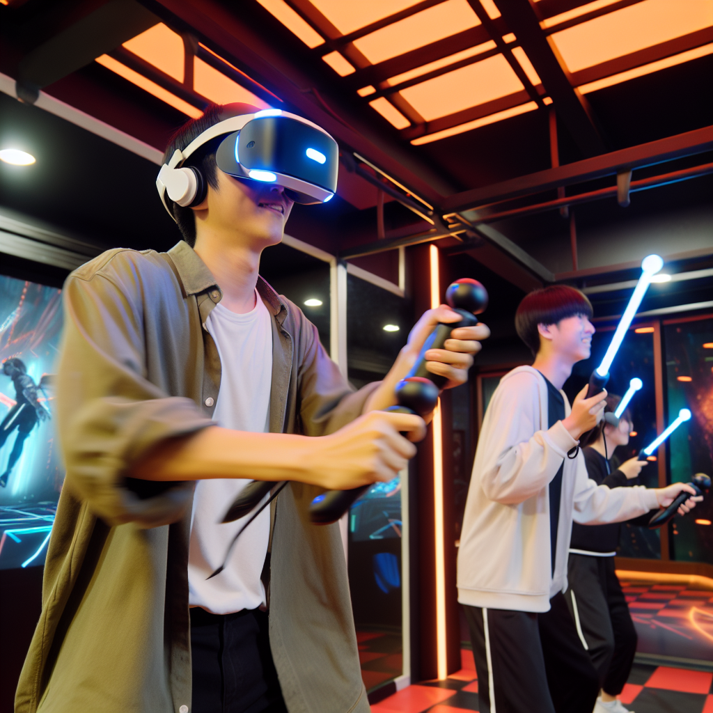 VR players are playing beat saber game